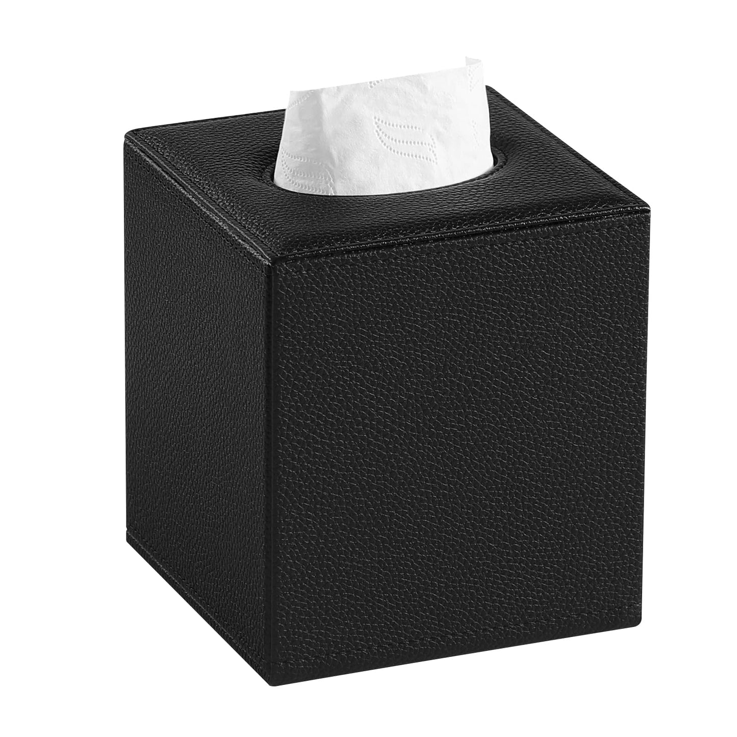 JLAMBOM PU Leather Tissue Box Cover Square Tissue Box Holder with Magnetic Closure, Decorative Tissue Holder for Bathroom Bedroom Office (Black)