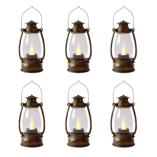 Reperla Mini Lanterns (6 Pcs-5.1in) Small Lantern Decorative Indoor Outdoor Hanging Ornaments LED Candle Lights Decorative Home Decor for Weddings Western Camping Party Halloween Christmas Decorations