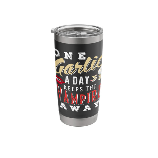 A Garlic And A Vampire Halloween Design For Spice Lover Stainless Steel Insulated Tumbler