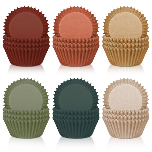 Whaline 300Pcs Autumn Cupcake Liners Warm Thanksgiving Fall Paper Baking Cups Wedding Colors Standard Muffin Cupcake Wrappers for Party Supplies Table Decor