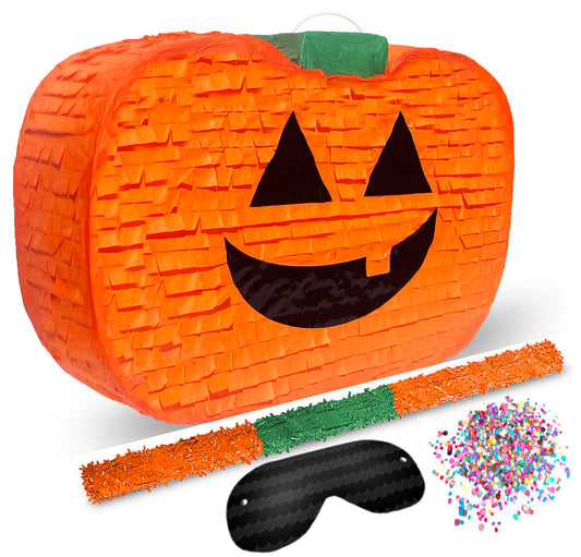 Jergrim Halloween Pumpkin Piñata 4-piece set 16"x11" Perfect for Halloween Party Decorations, Photo Prop, Jack-O'-Lanthern, October Birthday, Funny, Scary and Spooky, Fits candy/favors