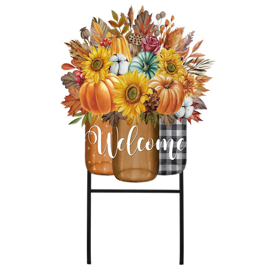 Amyhill Fall Outdoor Decor Metal Garden Stakes 25 Inch Autumn Welcome Yard Signs Fall Decorations Outdoor Pumpkin Decorative Garden Stakes Decorations Thanksgiving Autumn Harvest Patio Lawn Walkway