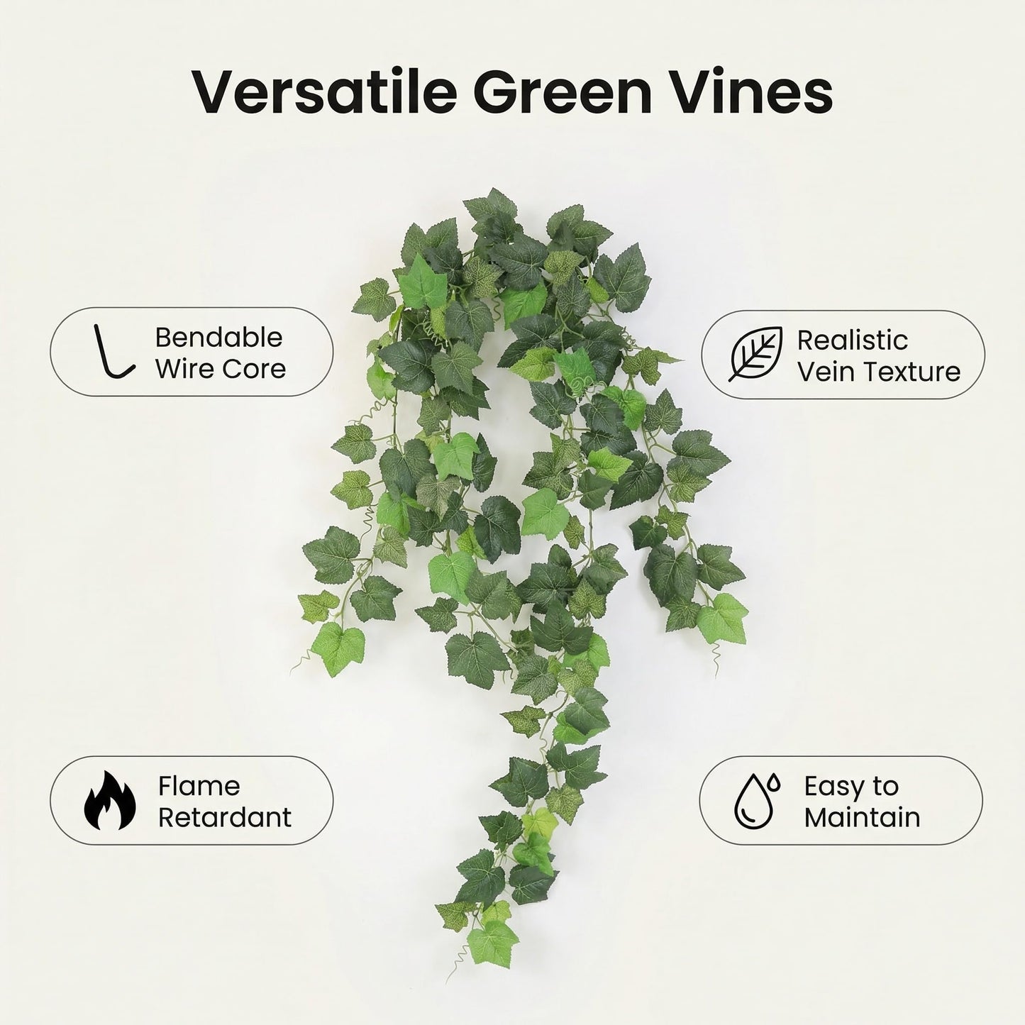 CONGZHANHH 2Pcs 14Ft Fire Retardant Fake Grape Vines Green Ivy Leaves Wall
