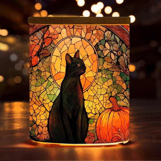 Cute Black Cat Tea Light Holder, Moon and Pumpkin Glass Jar Candle Holder, Home Decor Tea Light Jar, Great Gift for Friends, Mom, Wife