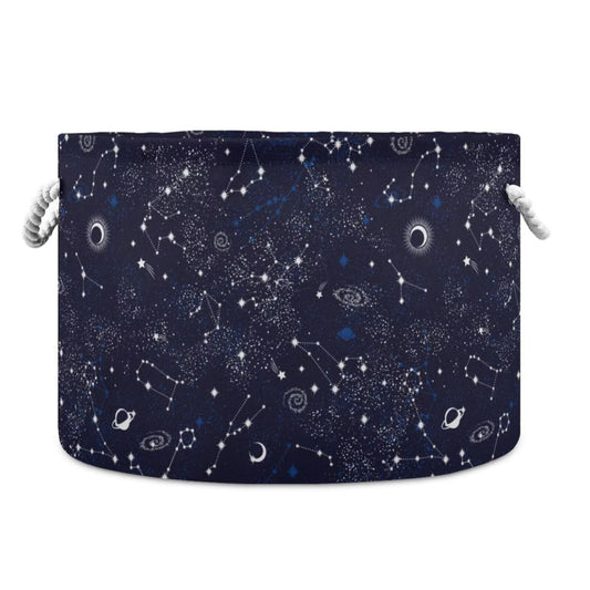 Constellation Print Round Storage Basket Stars Moon Planet 20 x 20 x 14 Inches Laundry Hamper Space Galaxy Universe Large Organizer Bin Clothes Storage Bag for Nursery Bedroom Living Room Decor