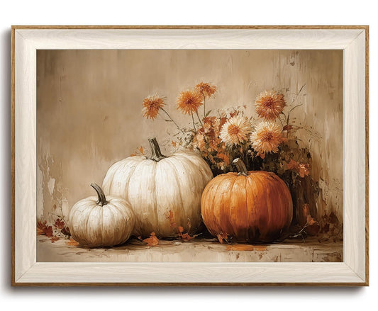 KISSFOX Framed Wall Art Vintage Wall Decor Pumpkin Flower Canvas Art Fall Pictures Thanksgiving Paintings Farmhouse Artwork For Living Room Bedroom Bathroom Kitchen