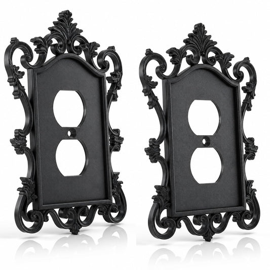 2 Pcs Gothic Decorative Light Switch Cover Plate, Black Outlet Covers Wall Plate Victorian Gothic Home Decor Vintage Interior Home Decor Faceplate