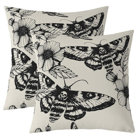 Feelyou Death Moth Boho Square Cushion Covers Set of 2 Skull Decor Reversible Outdoor Throw Pillow Covers Cases for Halloween Decorations Throw Pillowcases for Sofa Couch Chair Decor 24 x 24-Inch