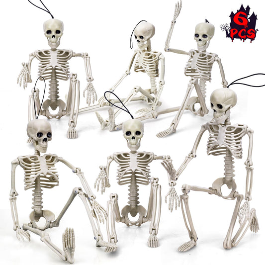 TOY Life 16" Posable Halloween Skeleton Decor - 6 Pcs Full Body Joints Outdoor Indoor Decorations, Plastic Hanging Skeleton for Halloween