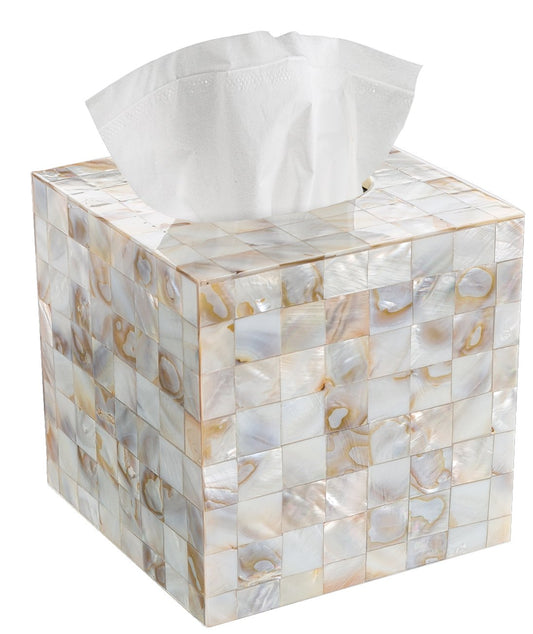 Milano Mother of Pearl Square Resin Tissue Box Cover with Bottom Slider