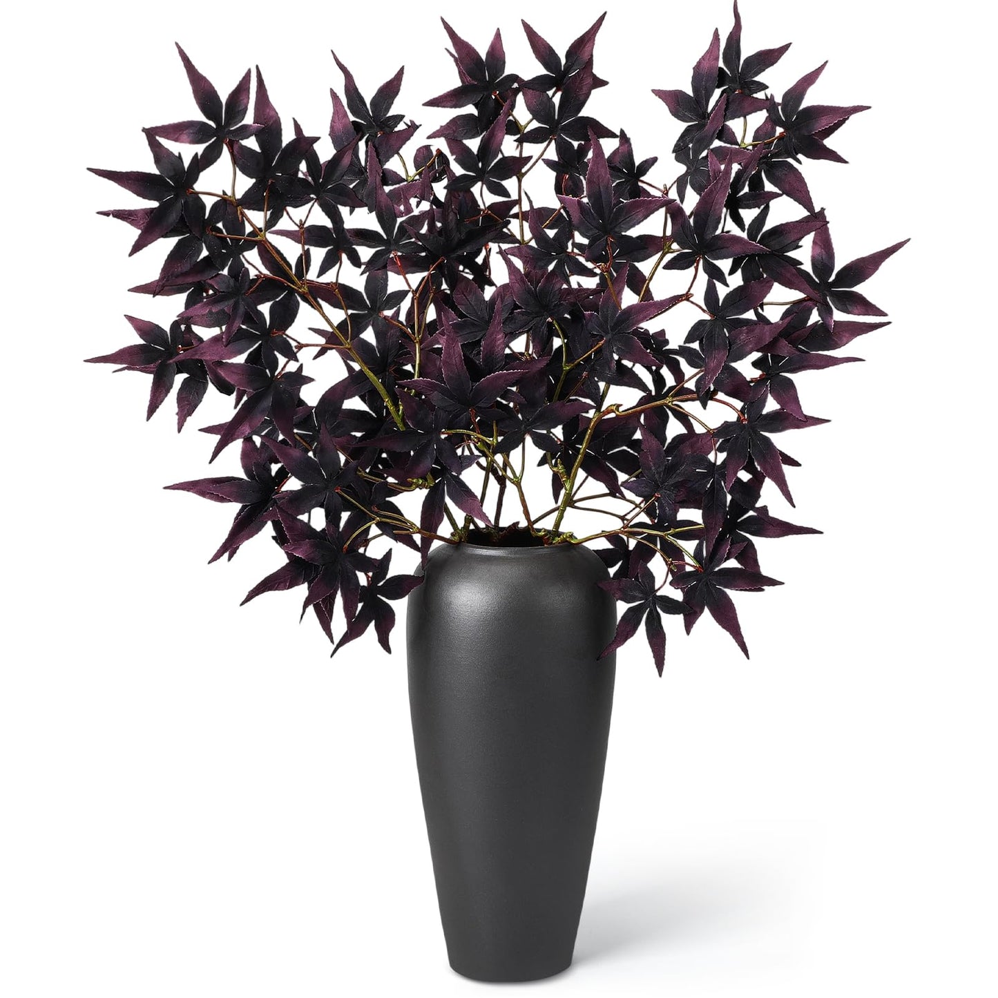 Janinka 29" Fall Artificial Japanese Maple Leaves Stem Fake Fall Maple Leaves Stem Autumn Faux Bushes for Vase Farmhouse Table Centerpiece Halloween Thanksgiving Decor 3 Pcs(Black Currant)