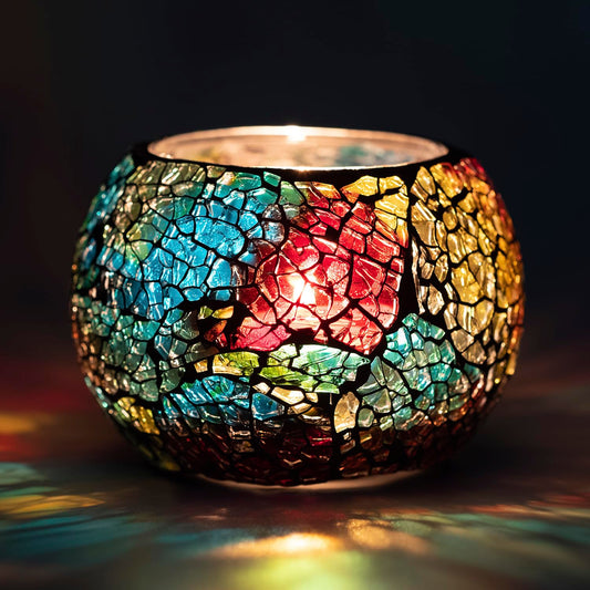 WEISINOK Colorful Mosaic Glass Tea Light Holders,Handmade Romantic Tealight Holders for Make Essential Oil Diffuser,Candle Lamp for Christmas, Wedding, Birthday Table Decor,Valentine's Day Gift