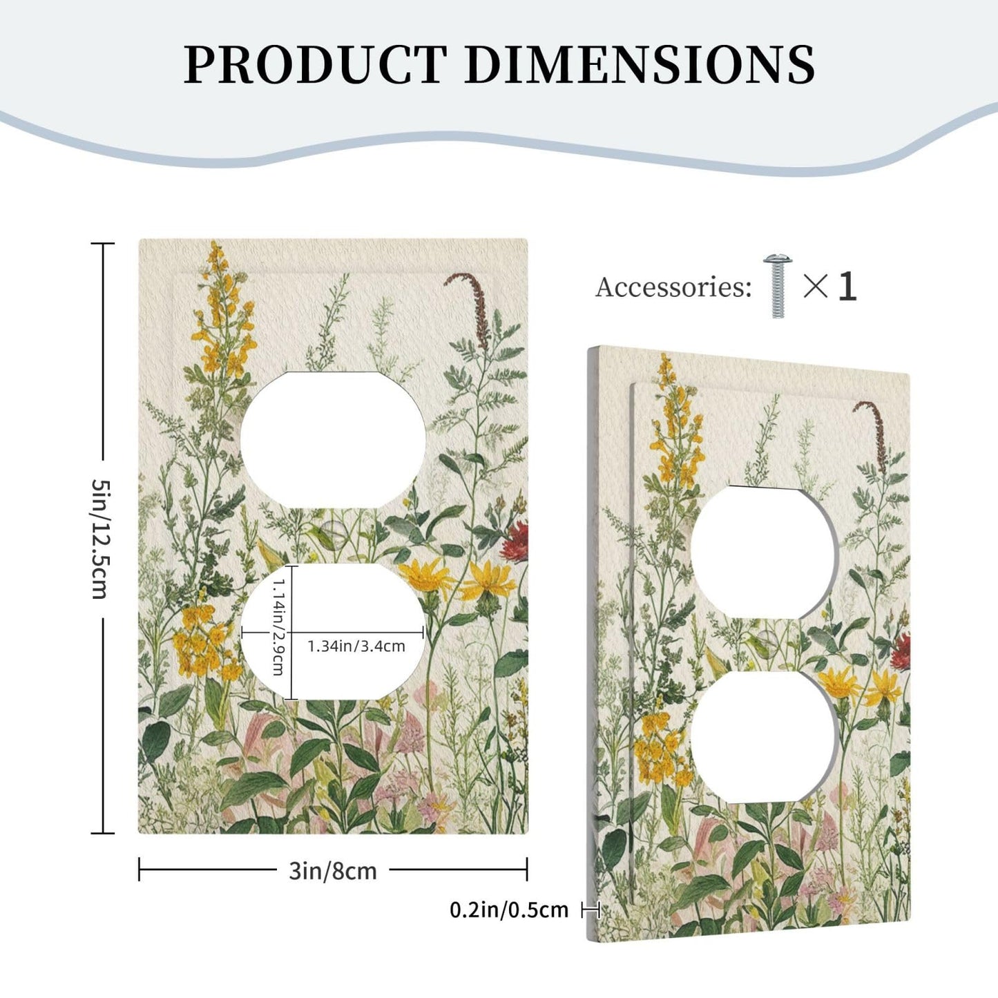 Yamxbfa Decorative Outlet Covers Rustic Beige Wildflower Green Plants Yellow Floral 1 Gang Duplex Light Switch Cover Plate Wall Plates for Electrical Outlets Electrical Switchplate Face Plate