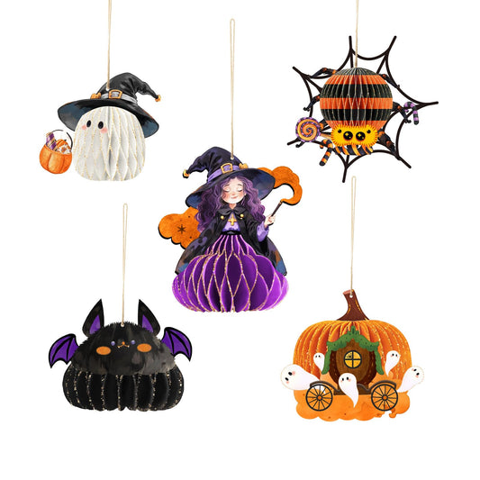 AOBKIAT Halloween Party Decorations,5PCS Hanging Honeycomb Ornaments