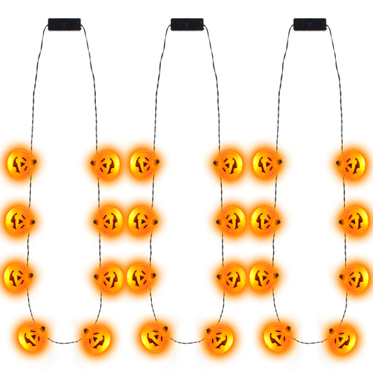 JOYIN 3 Pcs Halloween LED Necklace Pumpkin Shaped Jack o' Lantern Glowing Necklaces for Halloween Party Favor and Supplies, Party Costume Accessory Supplies
