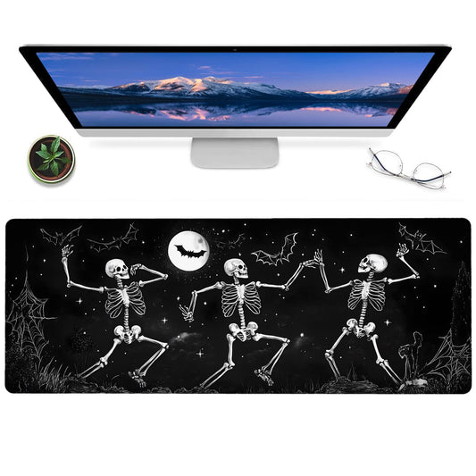 ainori Dancing Skeletons Gaming Mouse Pad – 12x31.5innon-Slip Rubber Desk Mat with Halloween Moonlight Design – Large Extended Mousepad for Office, Home, and Gaming – Deskmat Gifts for Goth Art Decor