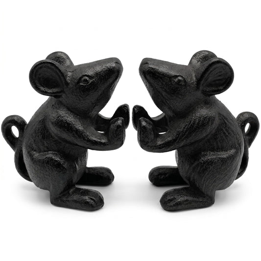 ElaraBerry 2 Pack Vintage Cast Iron Mouse Door Stopper Heavy Duty Decorative Door Stop Wedge Rustic Animal Bookend for Home Office Farmhouse Decor (Black)