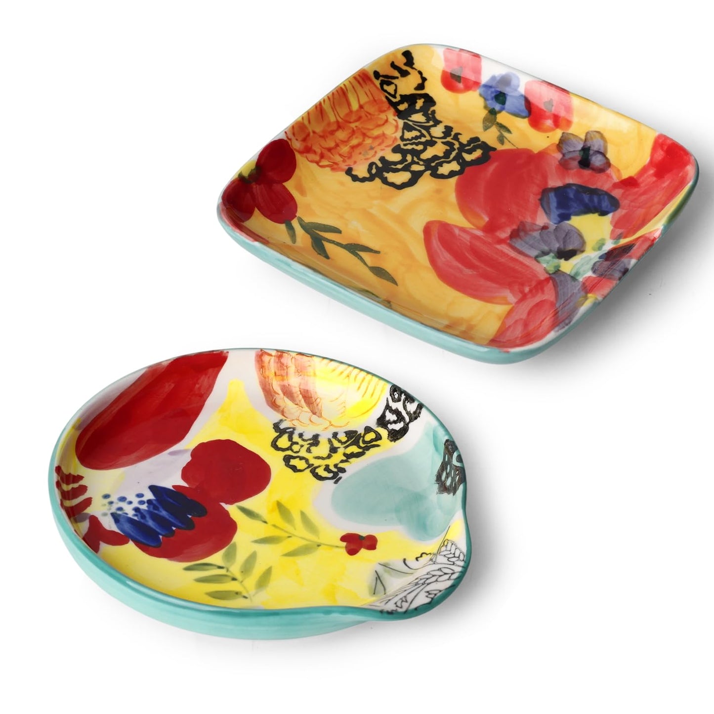 Ceramic Handmade Spoon Rest Set of 2, Colorful Hand Painted Spoon Holder