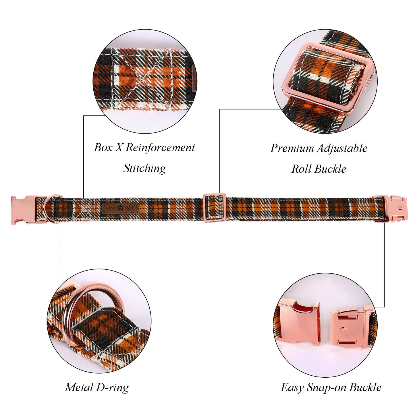 Lionet Paws Halloween Dog Collar with Bowtie - Cute Cotton Adjustable Fall Bowtie Dog Collar with Metal Buckle for Small Medium Large Dog Girl Boy Gift, XS, Neck 8-12in