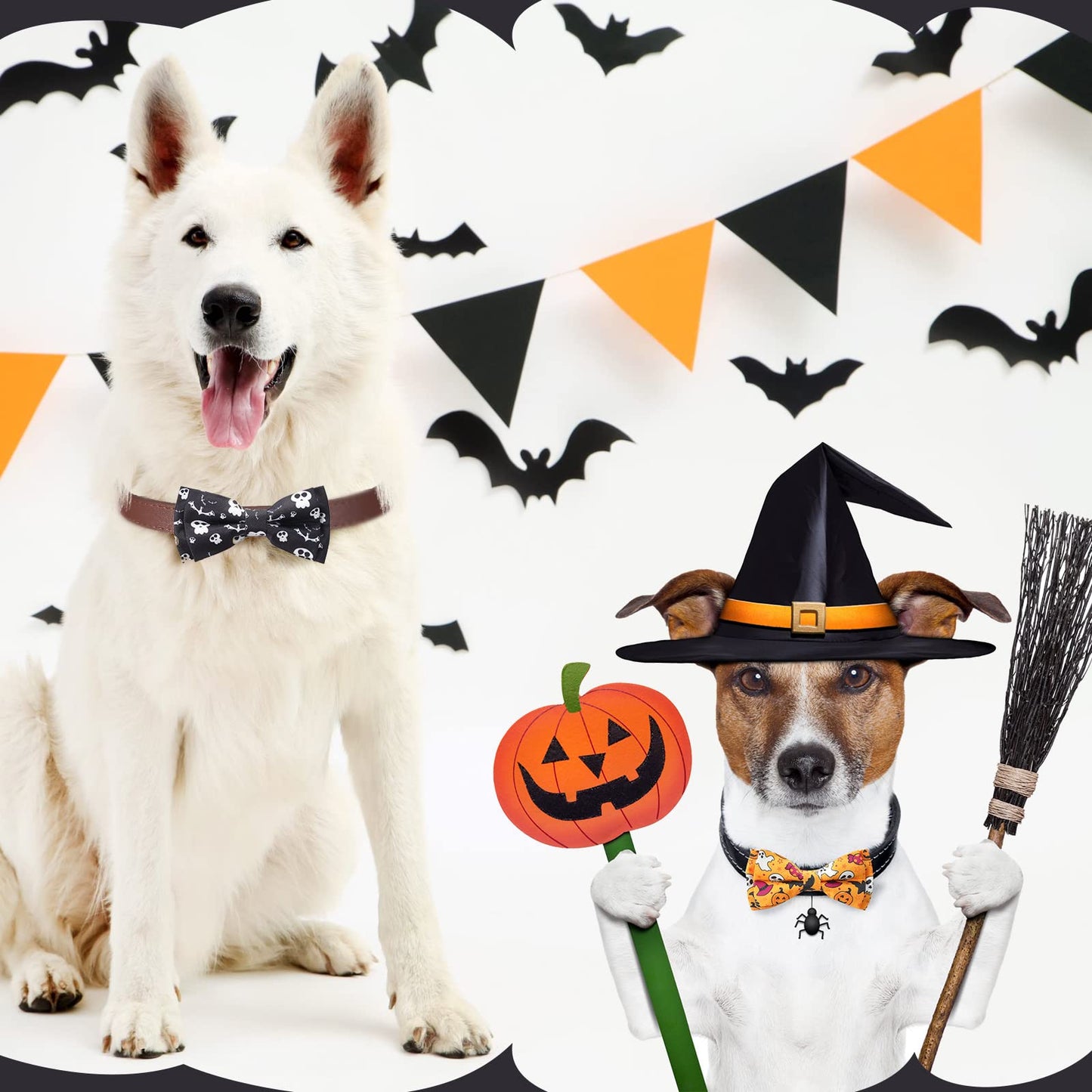 30 Pieces Halloween Fall Dog Bow Ties Slide Dog Collar Bow Ties Dog Collar Attachment with Elastic Bands Halloween Pet Bow Ties Dog Collar Grooming Accessories Holiday Costume Cosplay Pumpkin Ghost
