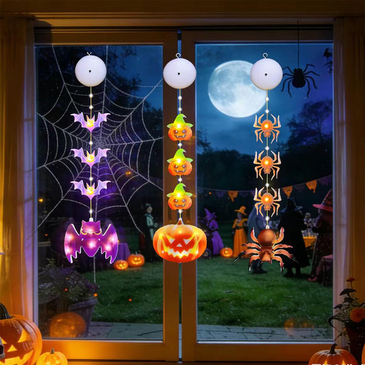 3PCS Halloween Lights, Battery-Powered Decorative Lights Featuring Pumpkin Bats Spiders with Timer, Window Lights with Suction Cups，Holiday Window Decorations for Indoor Home Party Decor (Multicolor)