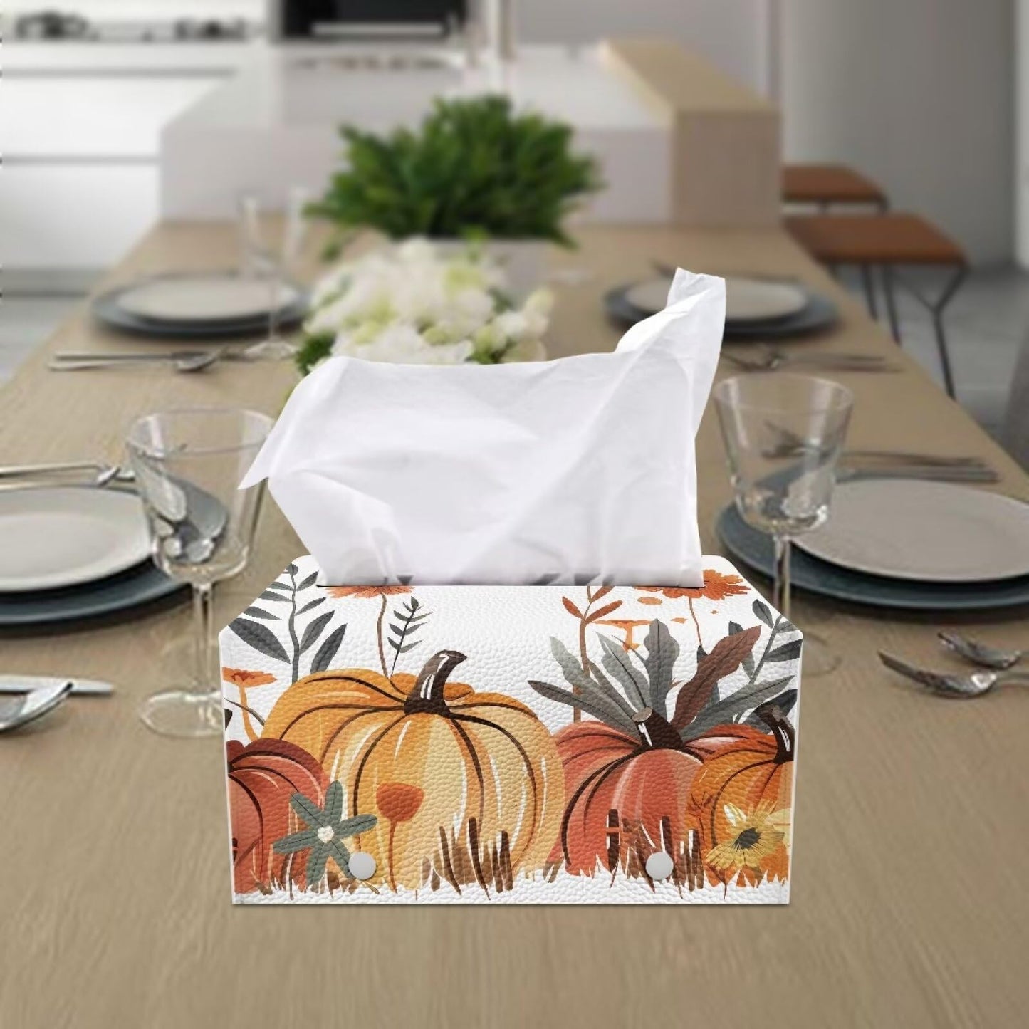 Bivxisrvo Thanksgiving Pumpkin Tissue Box Waterproof and Dustproof Tissue Box Cover Rectangle Kleenex Tissues Boxes Cover Leather Tissue Box Cover Decor for Kitchen Living Room Bathroom