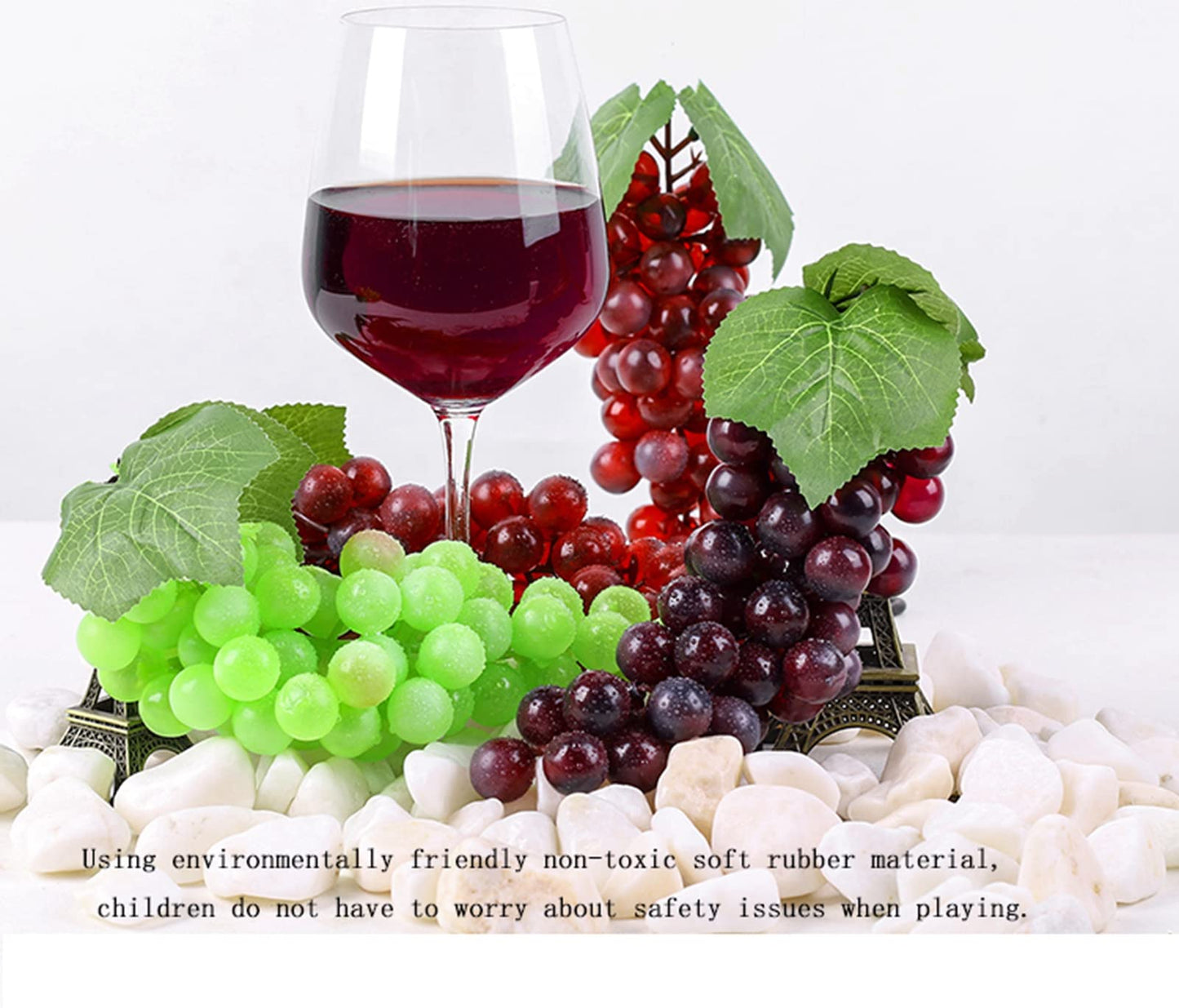 Bairdish 5pcs Red Simulation Grapes Bunches Lifelike Artificial Grapes Fake Grape Bundle for Vines Decoration Wine Kitchen Garland Decor Faux Fruit Props(36grains 7 Inches Long)