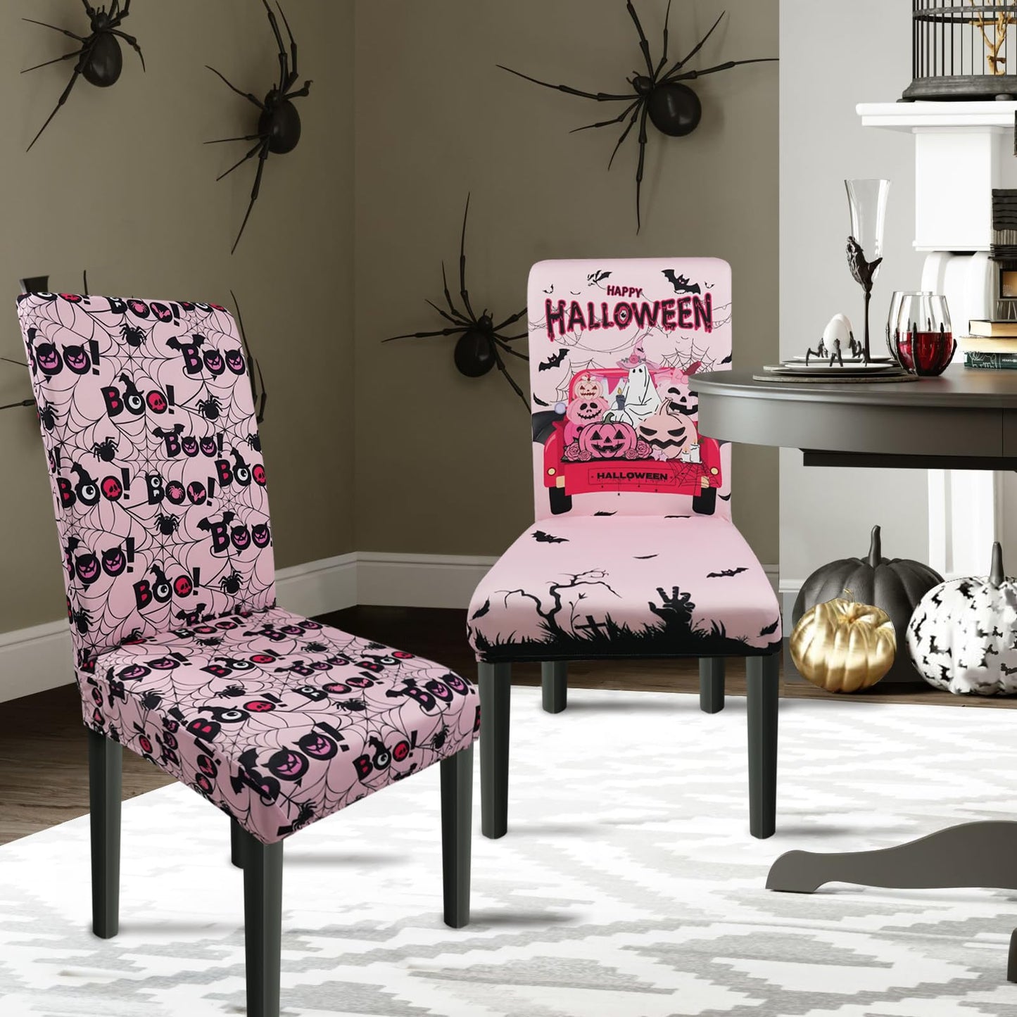 wefrea Halloween Chair Covers Set of 6 Ghost Dining Chair Covers for Party Kitchen Removable Seat Cover for Chairs Halloween Decorations Indoor