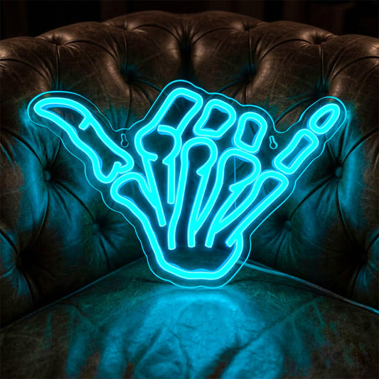 Skeleton Hand Neon Sign,Shaka Skull Hand Neon Signs for Wall Decor Bedroom Home Decor Bar USB Powered LED Neon Light Art Neon Wall Sign Decoration Light(blue)