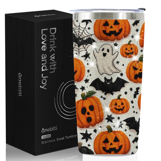 Onebttl Pumpkin Gifts for Women, Men, Cool 20oz Stainless Steel Skinny Tumbler with Lid & Straw, Unique Gift for Pumpkin Lovers - Halloween