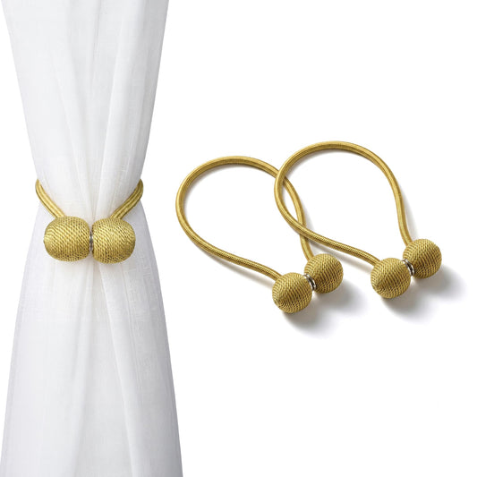 Magnetic Curtain Tiebacks 2 Pcs Curtain Holdbacks, Woven Tie Hold Back for Curtains, Stylish Decorative Holdbacks for Drapes, Gold