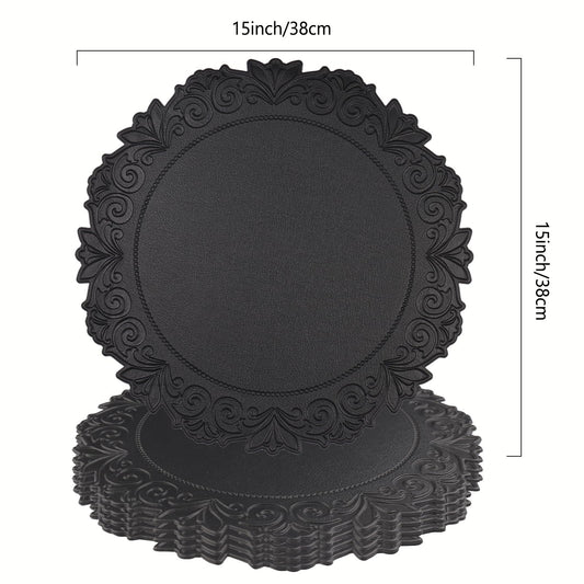 Noctiflorous Round Faux Leather 15 Inch Placemats Set of 4 Waterproof Wipeable Heat Resistant Tablemat for Dining Table Kitchen Non Slip Washable Oilproof Table Place Mat for Indoor Outdoor(Black, 4)