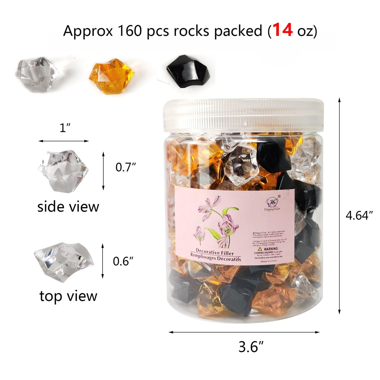 HappyFiller Home Decoration Acrylic Gems Fake Crystal Cubes Jewels Rocks