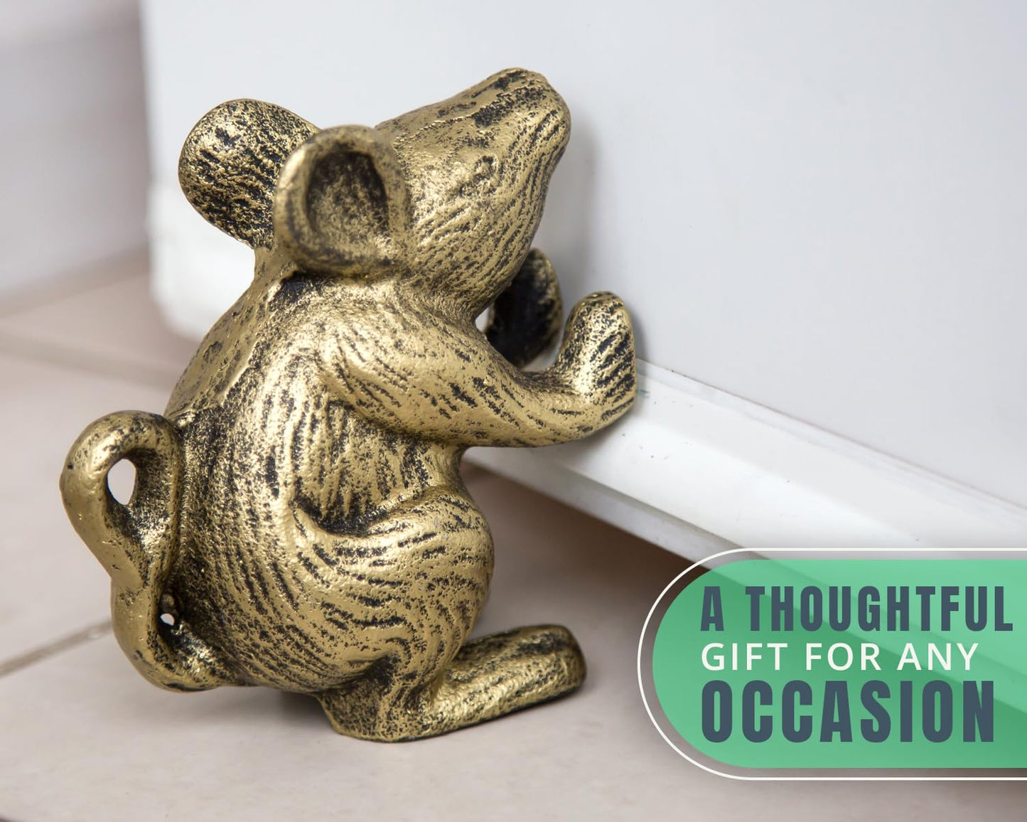 Comfify Cast Iron Mouse Door Stop – 1 Piece – Decorative Rustic Door Holder for Bedroom, Bath, and Exterior Doors – Antique Gold Finish