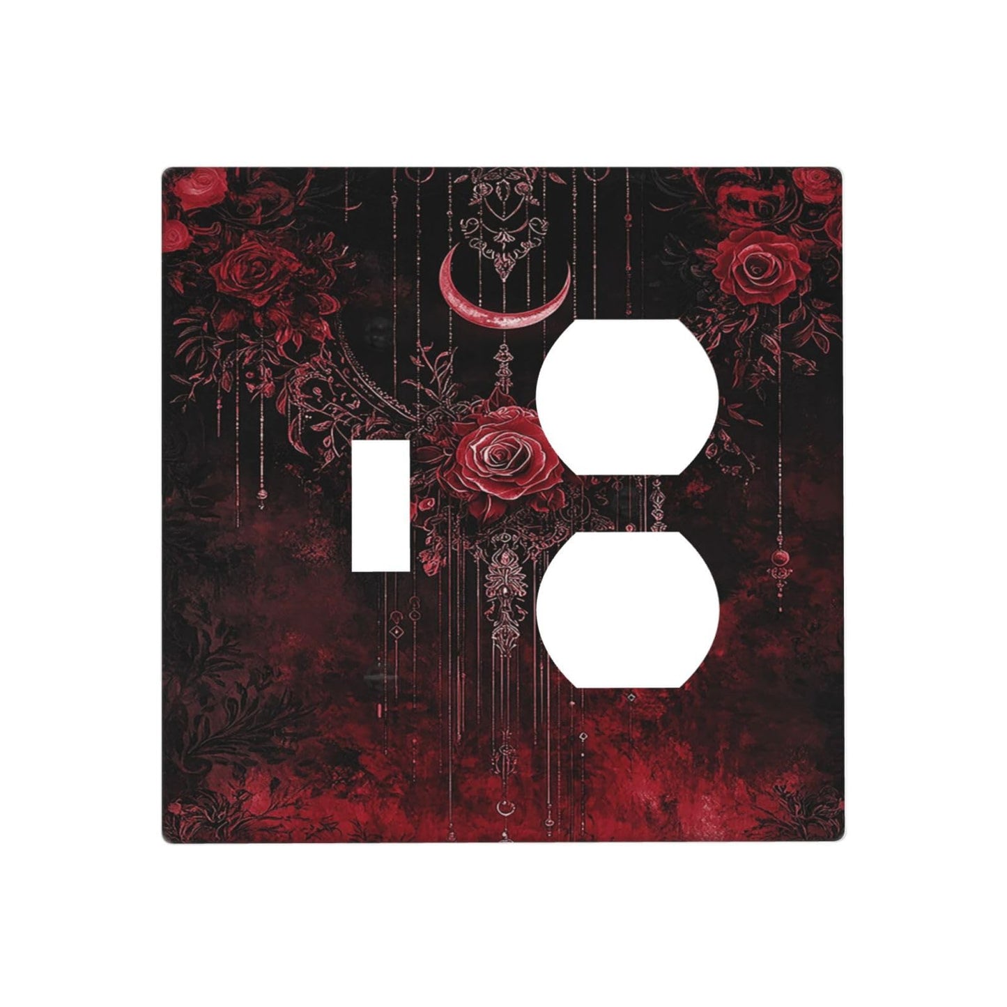 Annisrak Outlet Covers Gothic Red Rose Moon Dark Floral 1 Toggle 1 Duplex Switch Plate Covers Electrical Light Switch Cover Plate Decorative Wall Plate Socket Cover for living Room Home Decor