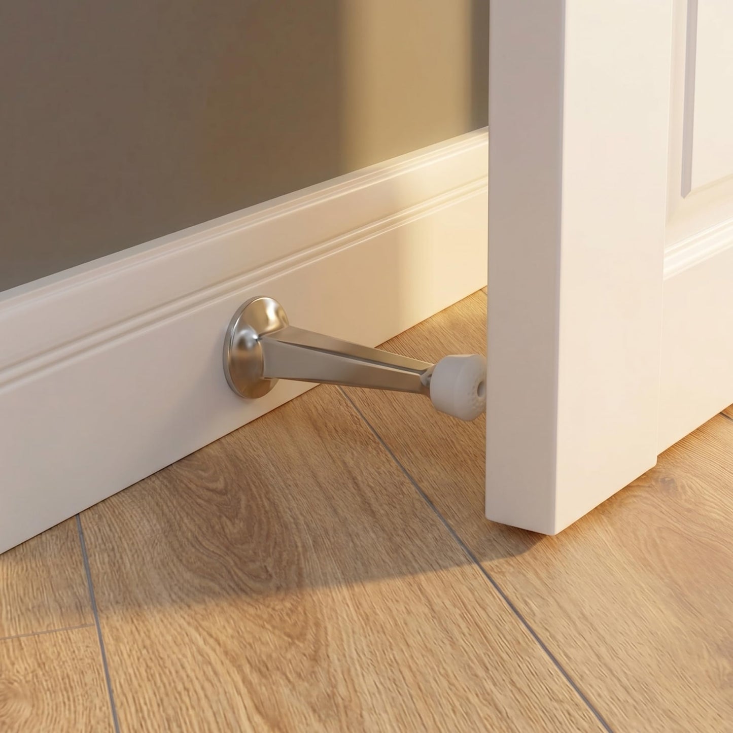 Premium Heavy Duty Door Stoppers for Bottom of Door, Solid Metal Baseboard Mounted Door Stop, Screw-in Baseboard Door Stops for Wall Protection 3" (Satin Nickel, 8 Pack)