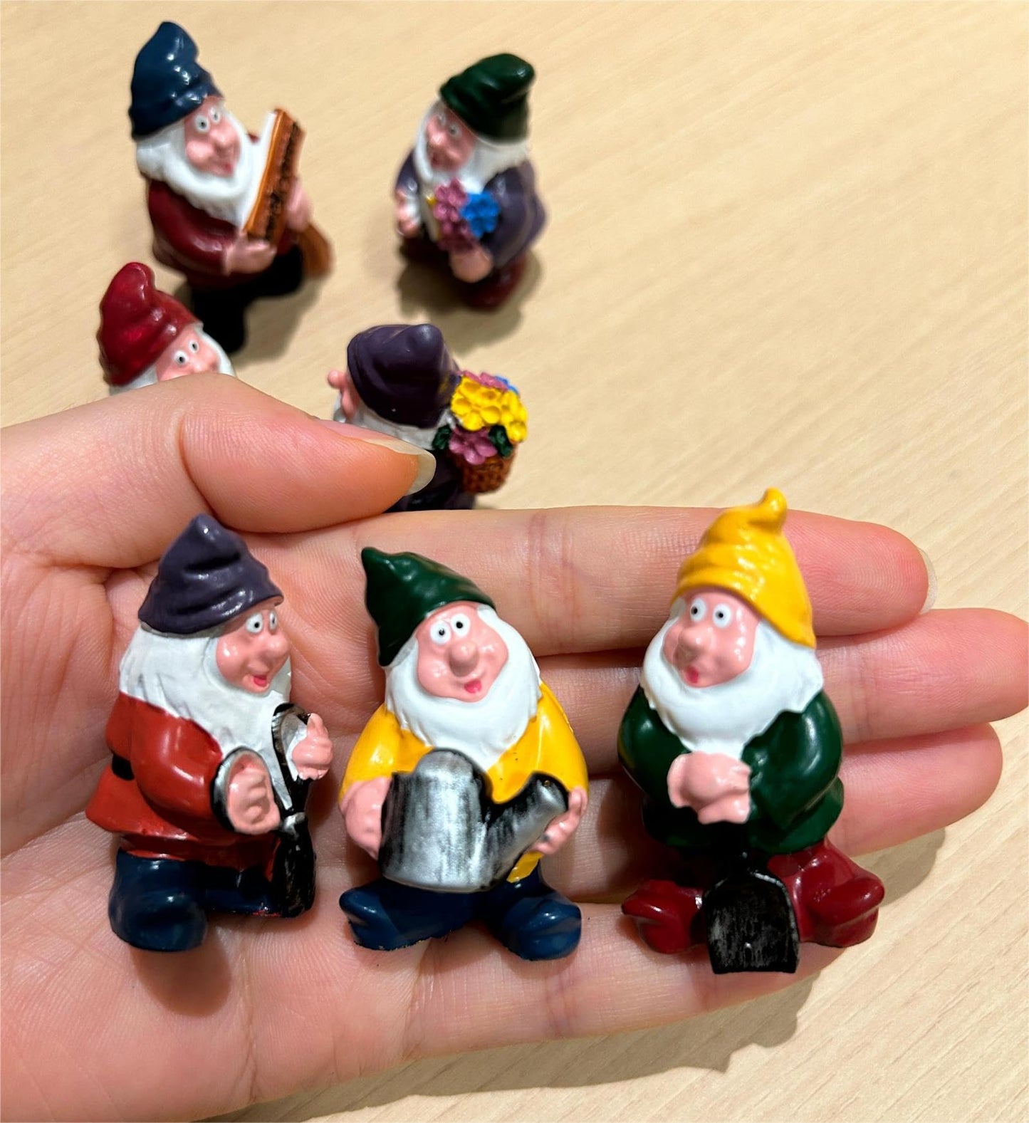 Eysinyge Set of 7 Mini Garden Gnomes, Tiny Gnome Figurines for Miniature Fairy Garden Decor, Plant Pot Decorations, Dashboard Ornaments