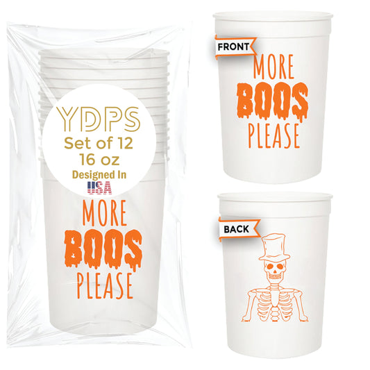 More Boos Please Halloween Cups For Adults, Set of 12 Party Cups, 16 Oz Each Reusable Plastic Cup, Halloween Party Favors For Adults, Perfect Spooky Cup for Drinkware and Decorations
