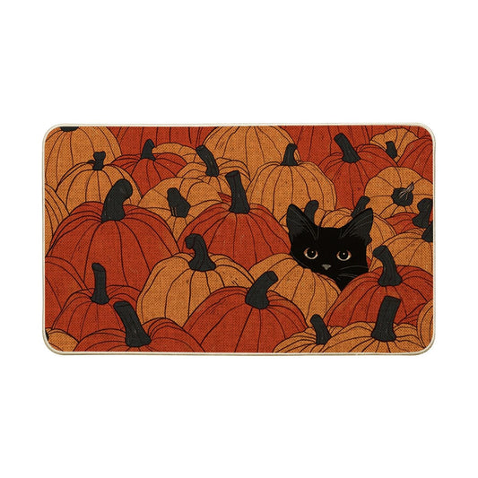 Artoid Mode Black Cat Pumpkin Fall Doormat, Autumn Home Decor Low-Profile Door Mat Switch Rug Floor Mat for Indoor Outdoor 17x29 Inch