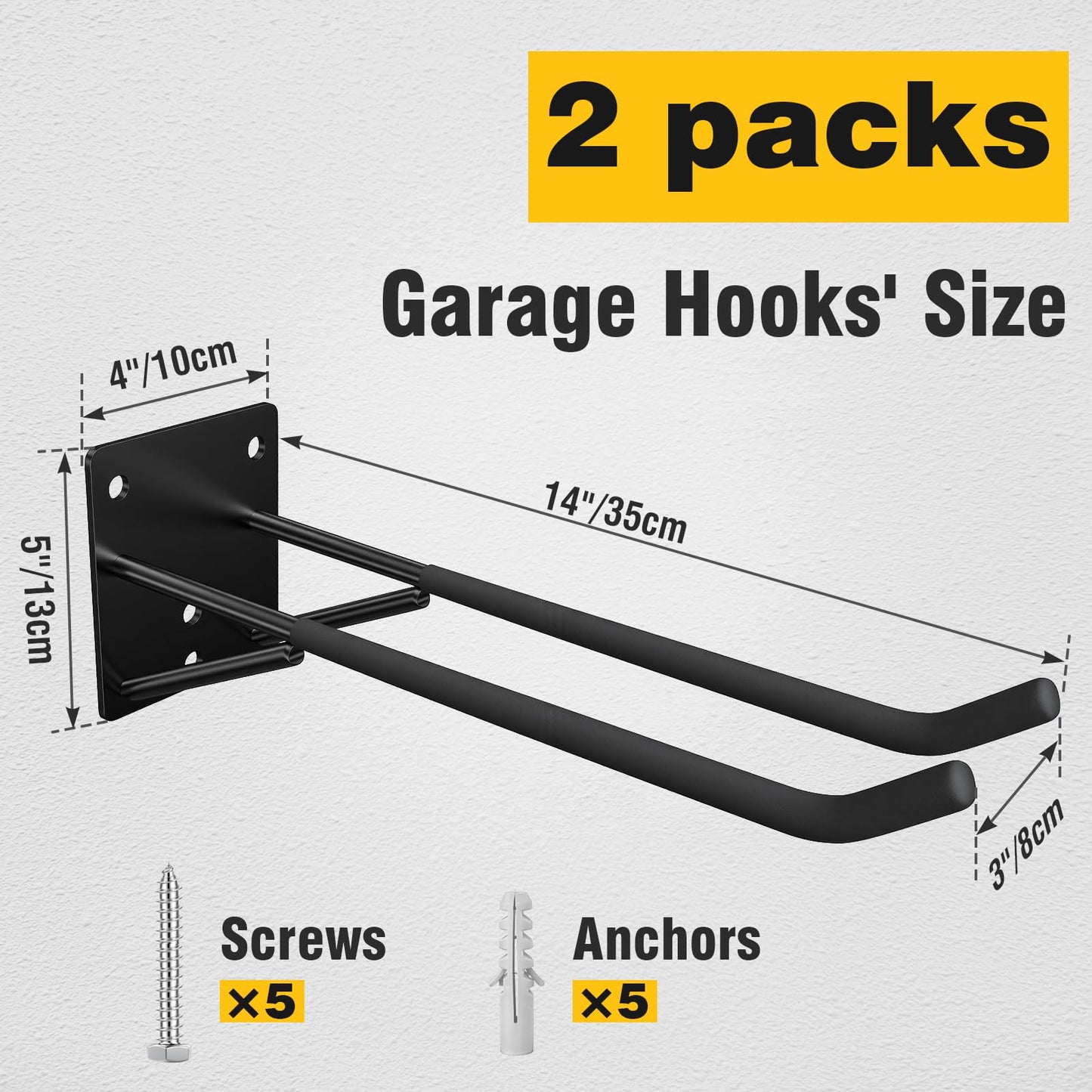 Loebelle 2 Pack Garage Storage Hooks 14" Ladder Hooks for Garage Wall