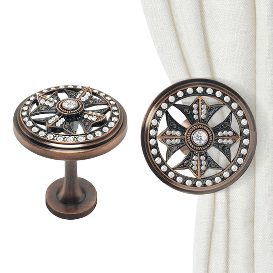 2Pcs Curtain Holdbacks, MfhdgXAvs Vintage Wall Mounted Tiebacks with Rhinestones - Zinc Alloy Drapery Hooks for Curtain Types,Living Room, Bedroom, Kitchen, Dining Room Boho Decor (red Bronze)