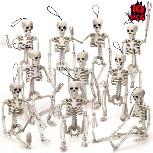 TOY Life 16" Posable Halloween Skeleton Decor - 10 Pcs Full Body Joints for Outdoor Indoor Decorations, Hanging Plastic Skeletons