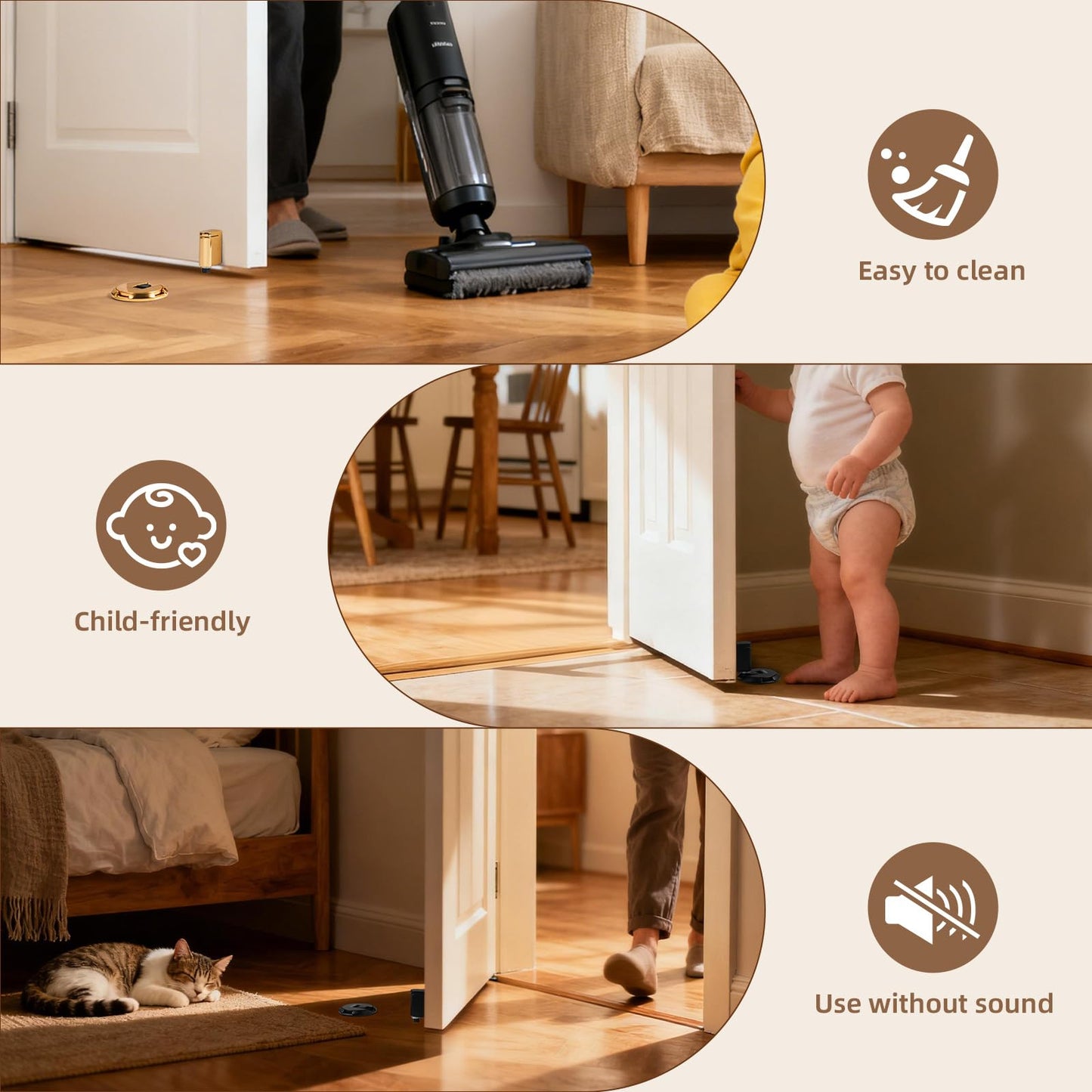 SAILANKA Windproof Door Stopper Indoor Heavy Duty Floor Door Stop Keep Door Open Mechanical No Drilling Door Stopper with Screws and Adhesive Pads, 1 Pack, Grey