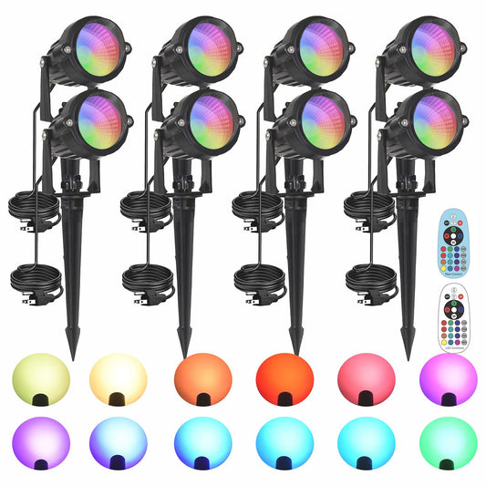 Halloween Christmas Spotlight Outdoor: 10W RGBW LED Landscape Lights Spot Lights Outdoor for Yard Garden Decor Spotlight, Landscape Lighting with 16 Color Changing and Remote IP68 Waterproof (8)