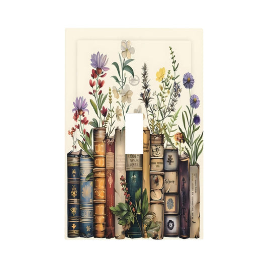 Plant Floral Books Colorful Flower Decorative Light Switch Cover 1 Gang Single Toggle Device Electrical Faceplate Switchplates Decorator Outlet Wall Plate for Kids Room Bedroom Decor