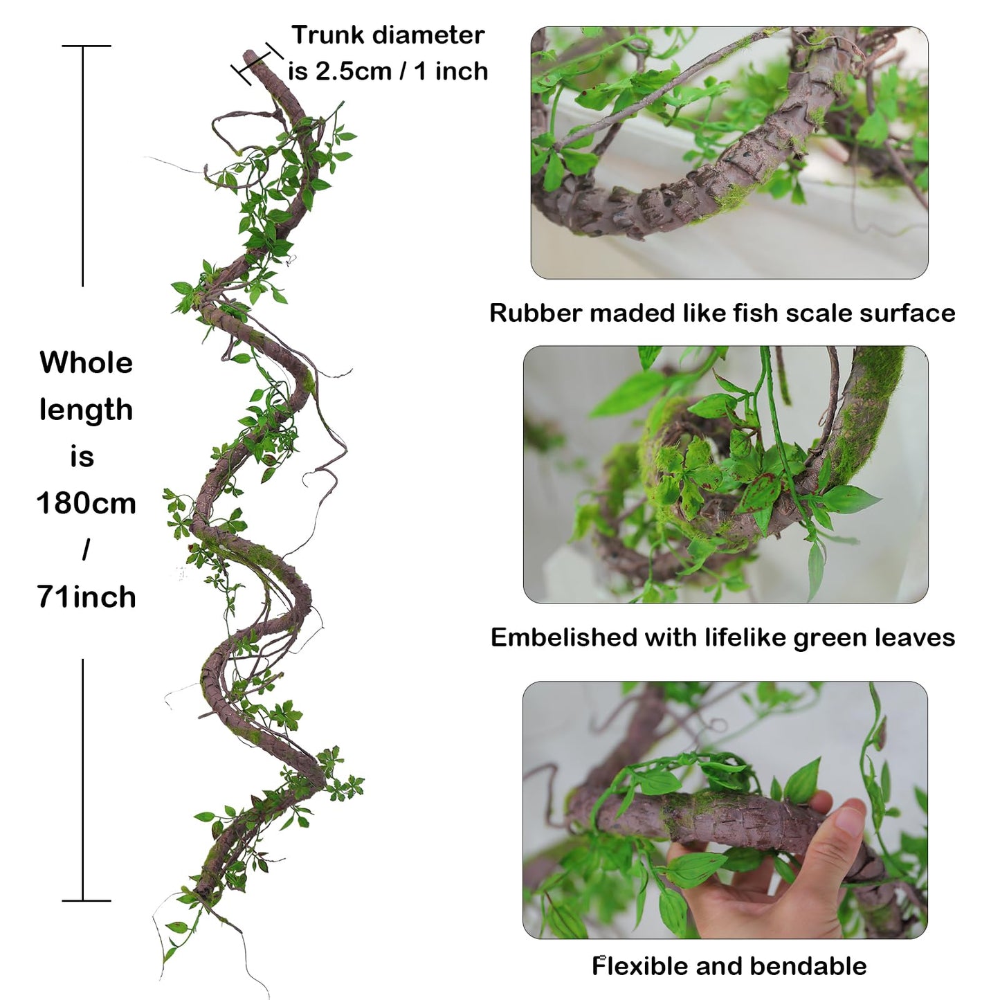 71 Inch Bendable Artificial Tree Vines Twine Branches Moss Greenery Plants Reptile Climbing Garland Twigs for Outdoor Camping Garden Wall Pipes Hanging Halloween Christmas Yules Decoration