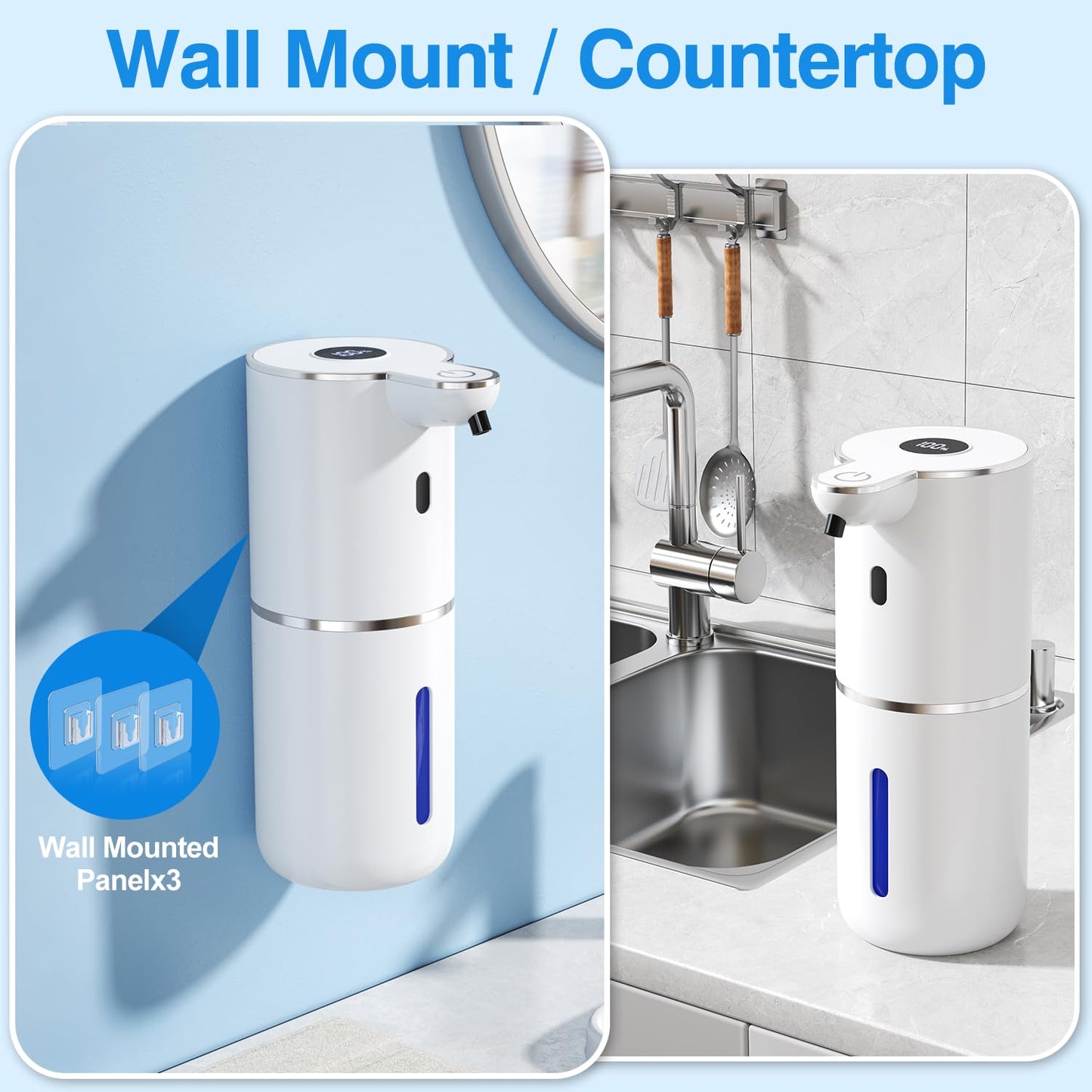 Automatic Soap Dispenser with Smart Digital Display, Touchless Rechargeable Hand & Dish Liquid Soap Dispenser for Kitchen & Bathroom - 6 Adjustable Level, Wall Mounted, 380ml IPX5 Waterproof