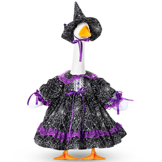 SilTriangle Halloween Witch Goose Outfit Set for 23'' Plastic Lawn Porch Goose Statue Clothes Witch Fancy Dress with Pumpkin Basket Halloween Costume for Outdoor Patio Yard Lawn Art Decor