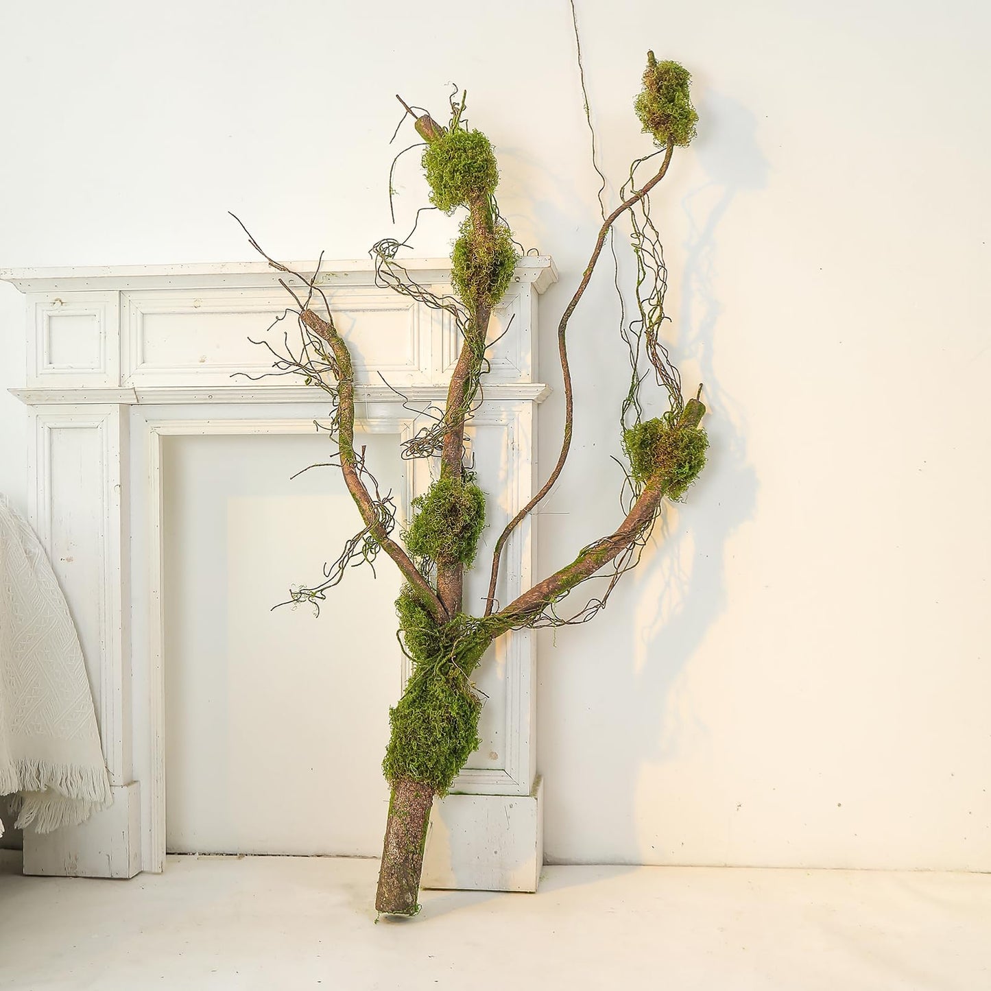 55inch Giant Rustic Bendable Artificial Tree Branches Moss Grape Vine Garland Faux Creepy Thick Tree Trunk Jungle Hanging Greenery Vine Curly Wood for Home Mantel Front Porch Wall Hanging Decoration