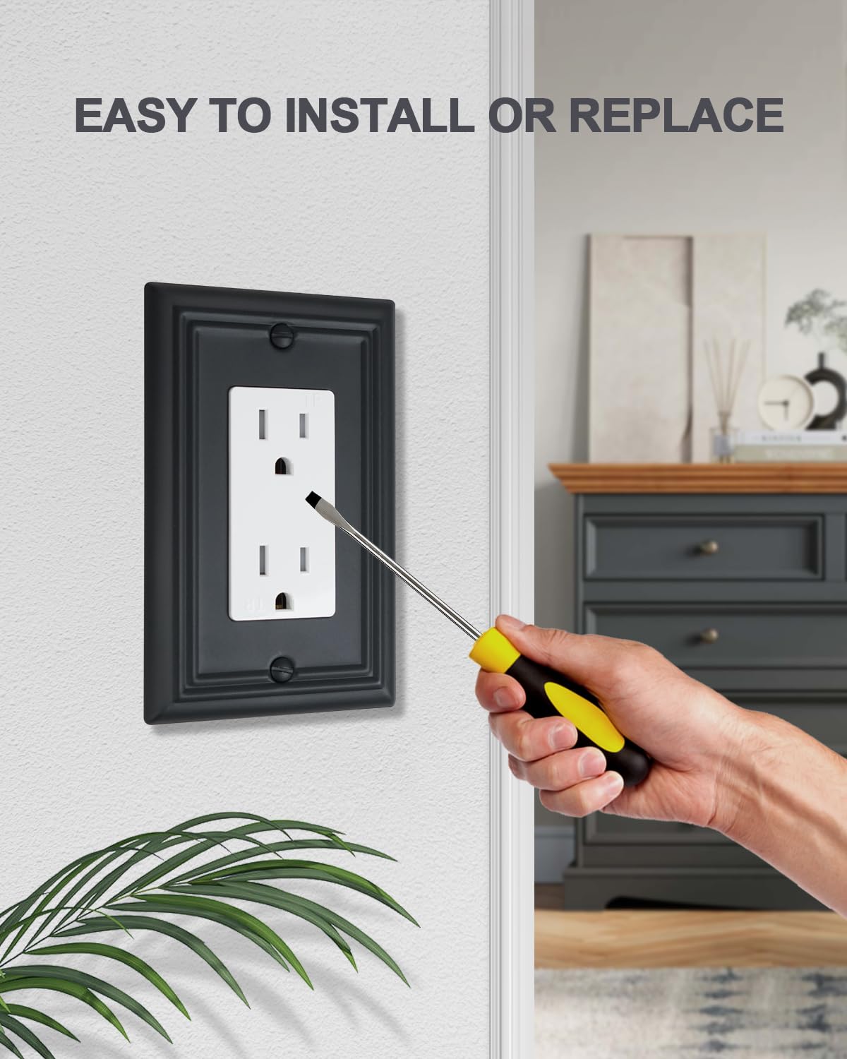 ZILLSEA Decorative Framed Design Switch Plates Outlet Covers, Duable Metal Wall Plates (Black/1 Decorator 4 Pack)
